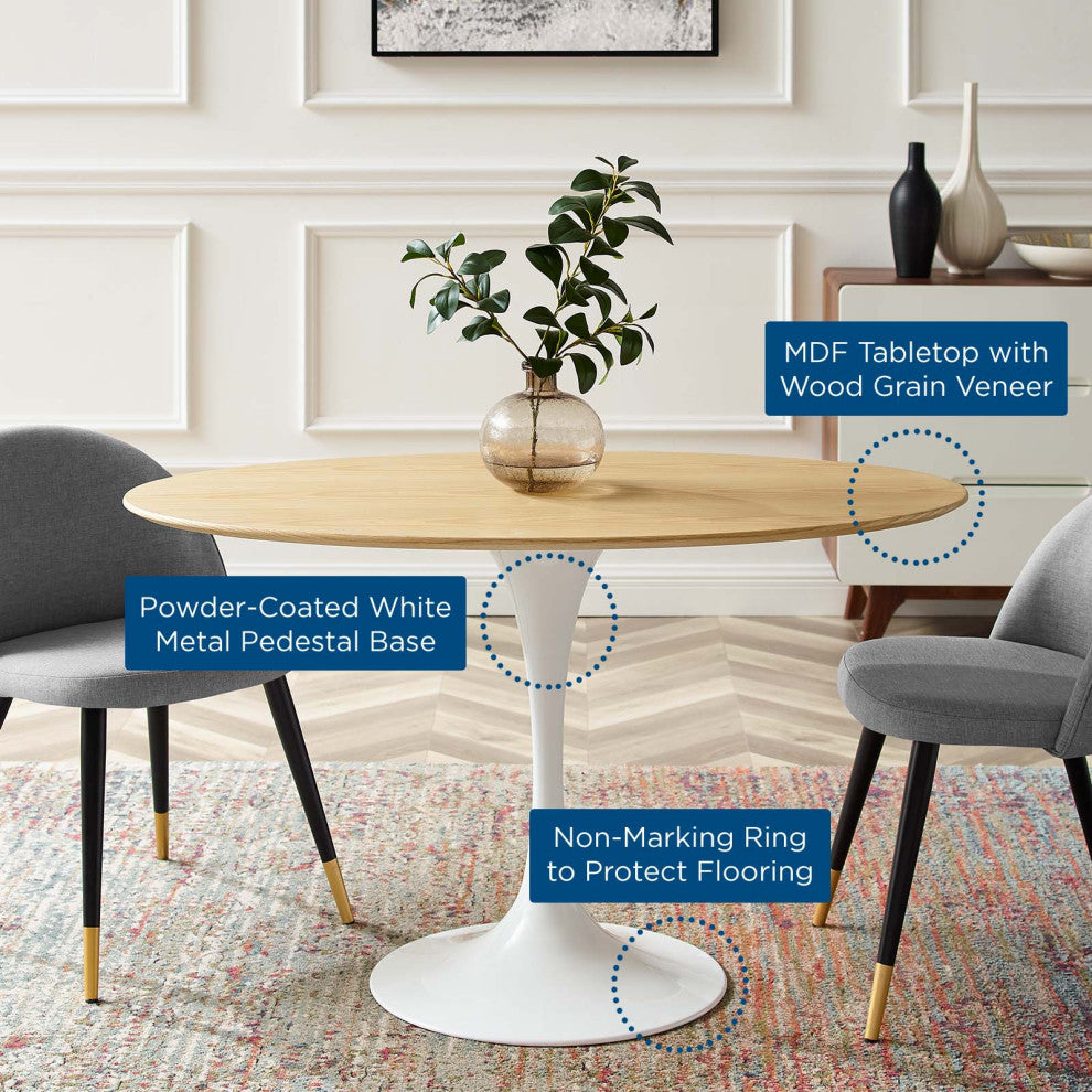 48" Dining Table, Oval, Natural Brown White, Metal, Modern, Hospitality