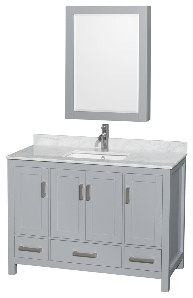 Wyndham WCS141448SGYCMUNSMED 48" Vanity in Gray + Carrera Marble and Square Sin
