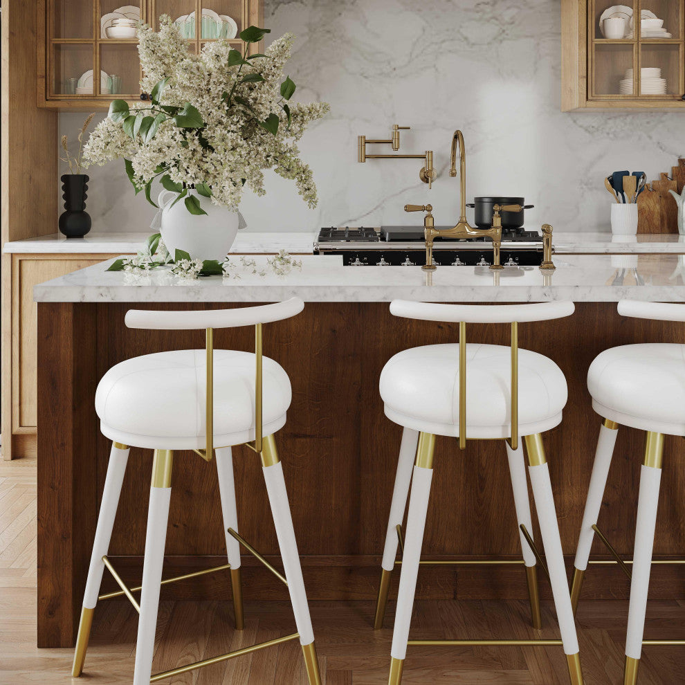 Juniper Upholstered Stools, White, Barstool