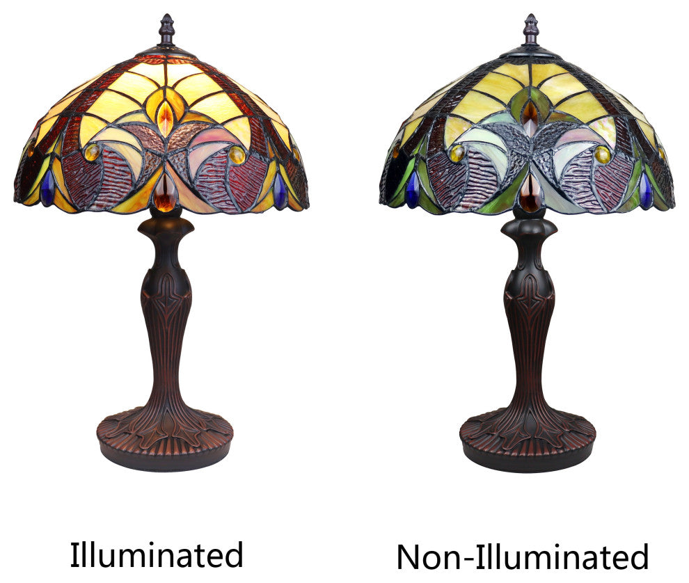 Adia Tiffany-Style 1-Light Victorian Accent Table Lamp 12" Shade