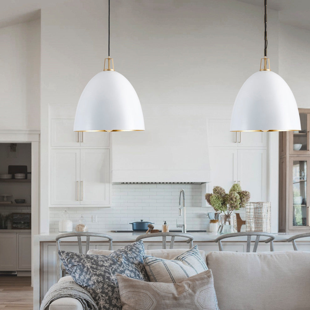 Industrial Dome Metal Hanging Pendant Light Fixtures for Kitchen Island, White