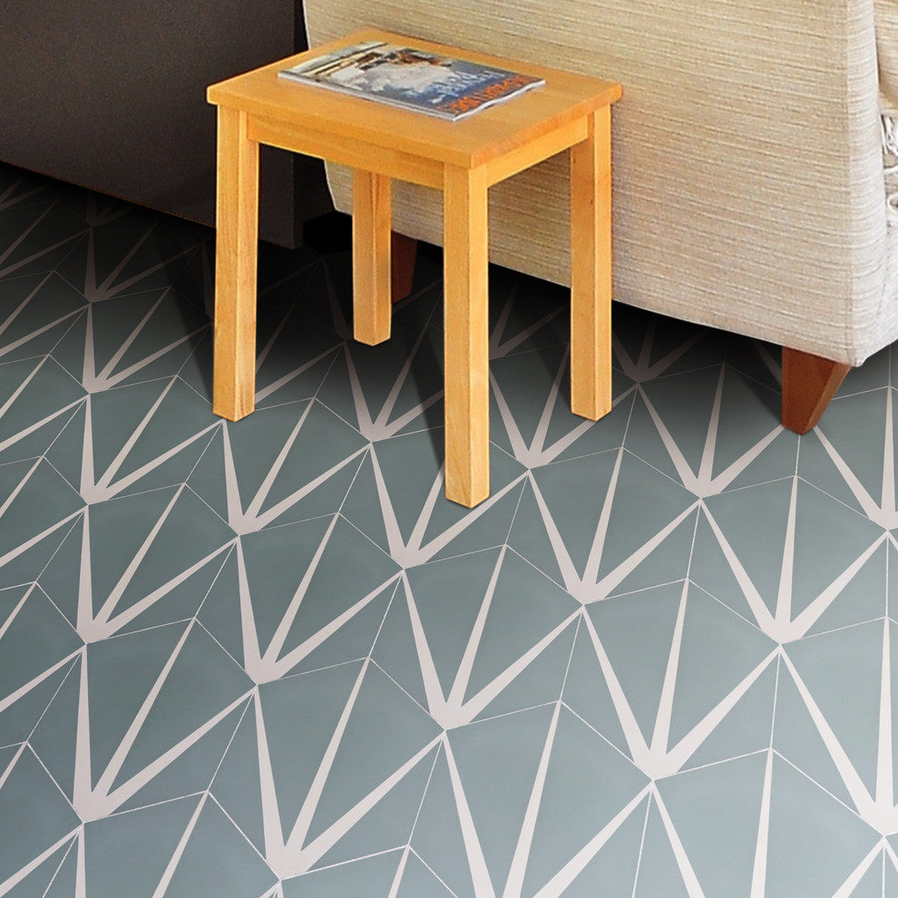 8"x9" Menara Handmade Cement Tiles, Set of 12, Green/White