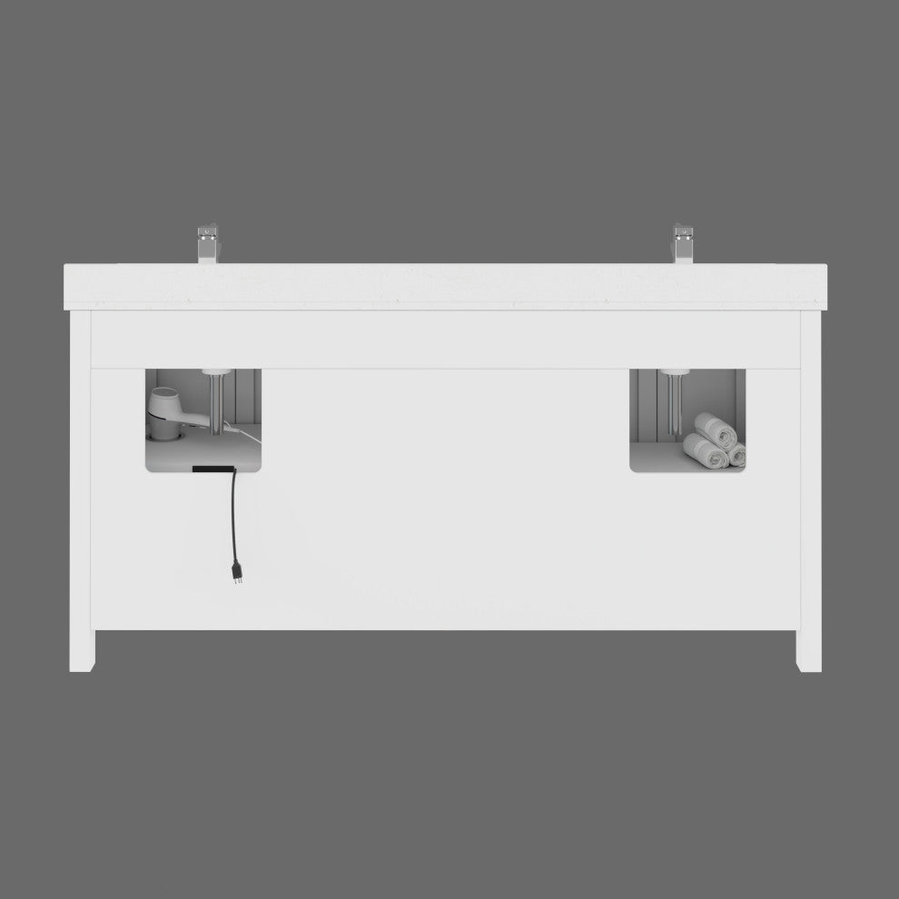 Kali Vanity with Power Bar and Drawer Organizer, White, 72"