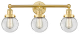 Small Edison Beacon 3-Light 25" Vanity Light, Satin Gold Finish, Clear Shade