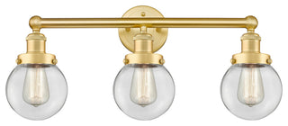 Small Edison Beacon 3-Light 25" Vanity Light, Satin Gold Finish, Clear Shade