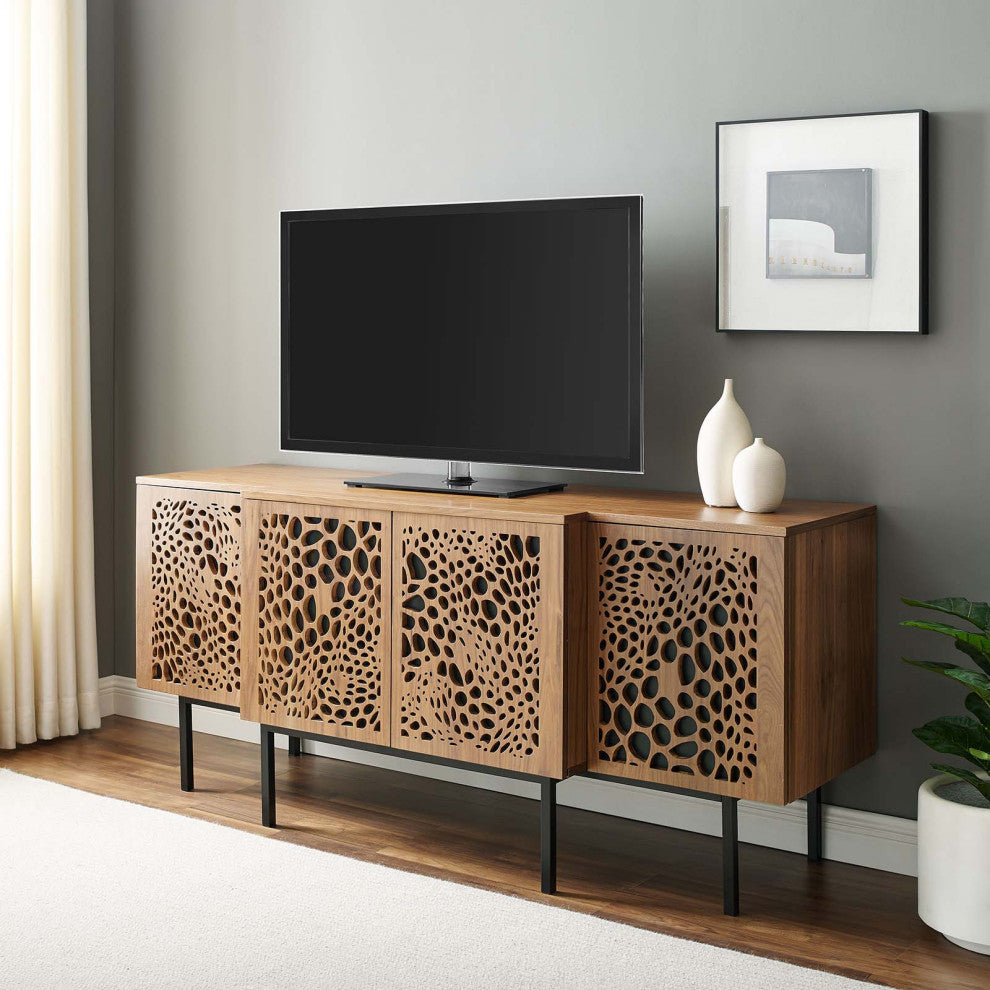 Console Entry Table Sideboard, Rectangular, Wood, Metal, Brown Walnut, Modern