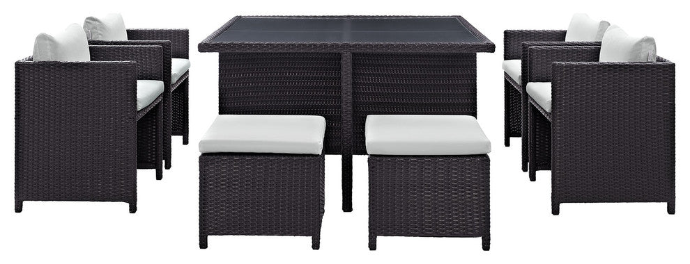 Modway Inverse 9 Piece Outdoor Patio Dining Set, Espresso White