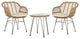 Outdoor Bistro Set with PE Rattan Chairs and Beige Cushions, Light Brown, Brown/White