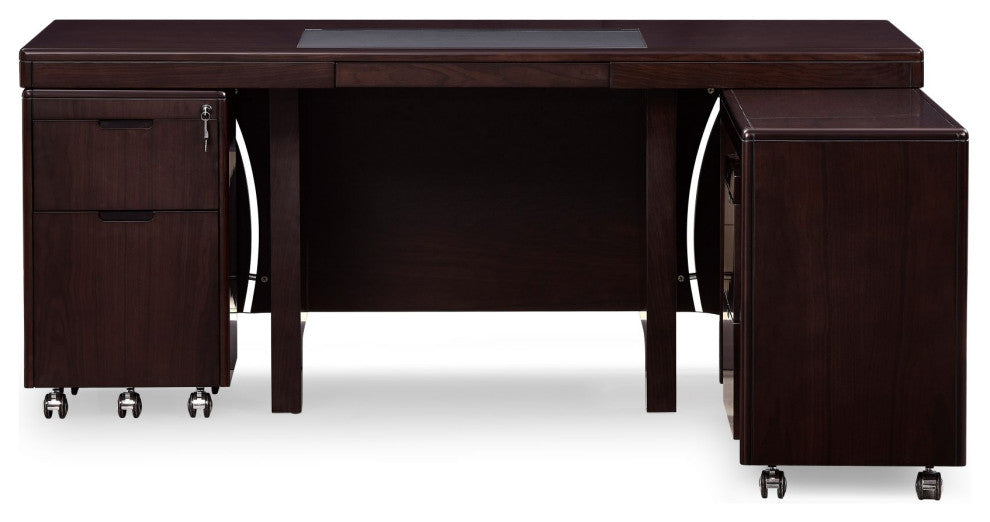 70"� Modern Quincy Dark Walnut Wood Desk Rolling Return Storage Keyboard Tray