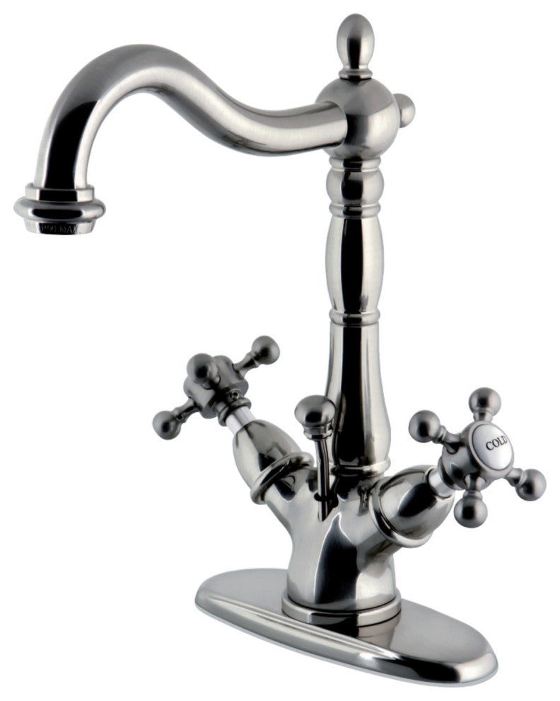 Kingston Brass Two-Handle Bathroom Faucet With Brass Pop-Up, Brushed Nickel