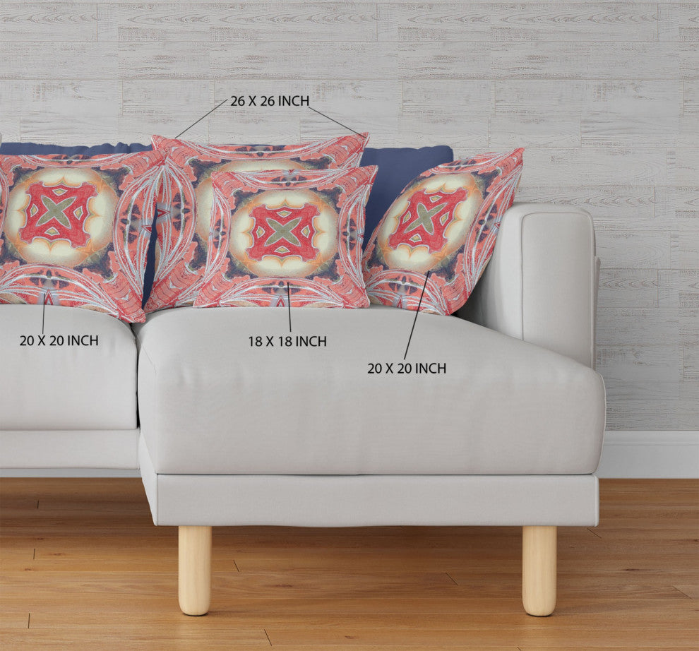 18" Peach Red Geo Tribal Suede Throw Pillow