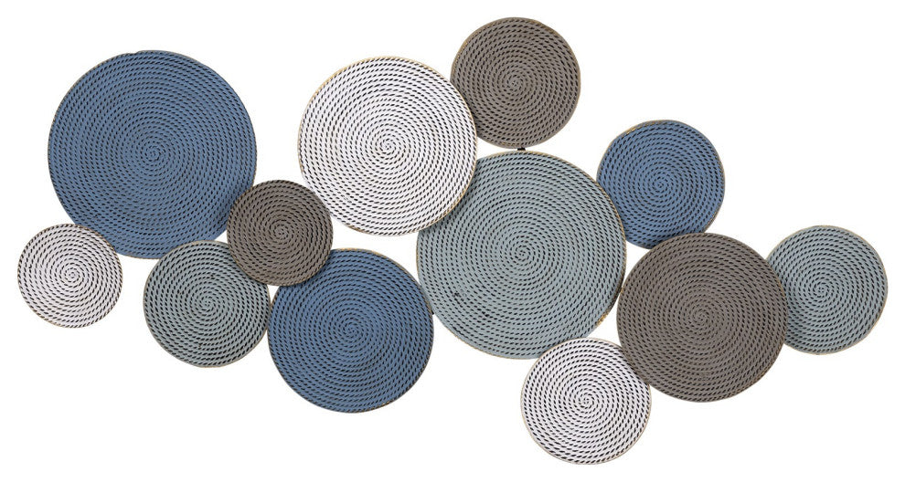 Shades of Blue and Pink Layered Metal Plate Wall D"cor