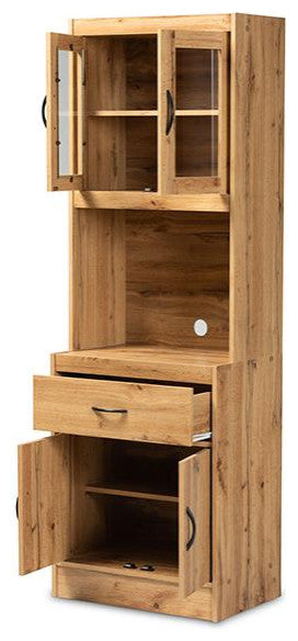 Oak Brown Finished Wood Kitchen Cabinet and Hutch