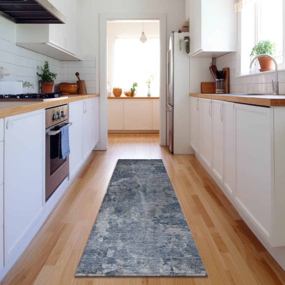Premium Machine Washable Mayfield AMF573 Blue 2'3" x 7'6" Runner Rug