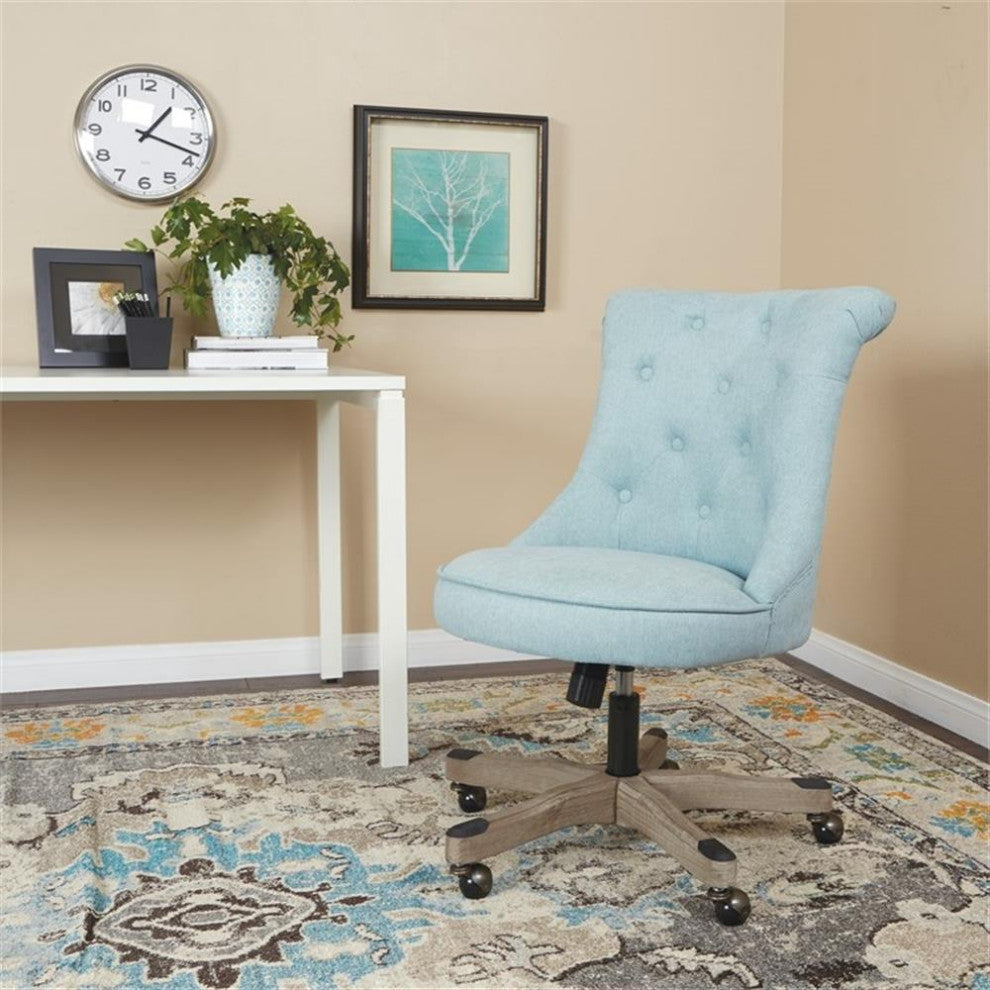 Pemberly Row Tufted Office Chair in Mint Blue Fabric with Gray Wood Base