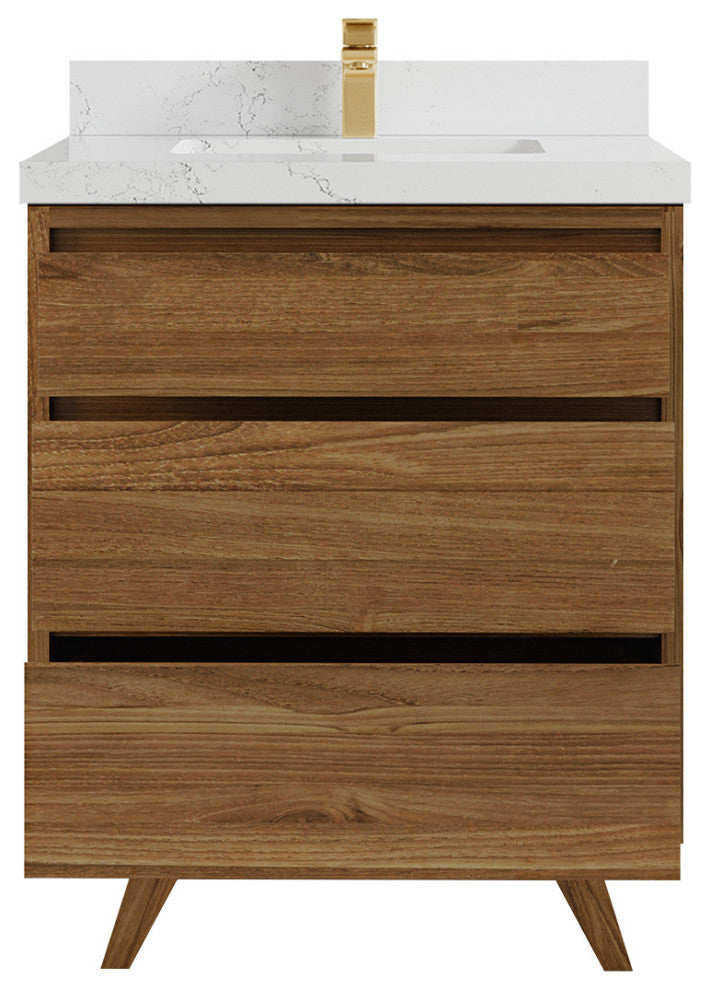 Madison Teak 30 Single Sink Bath Vanity in Dark Natural 2" Empira Quartz