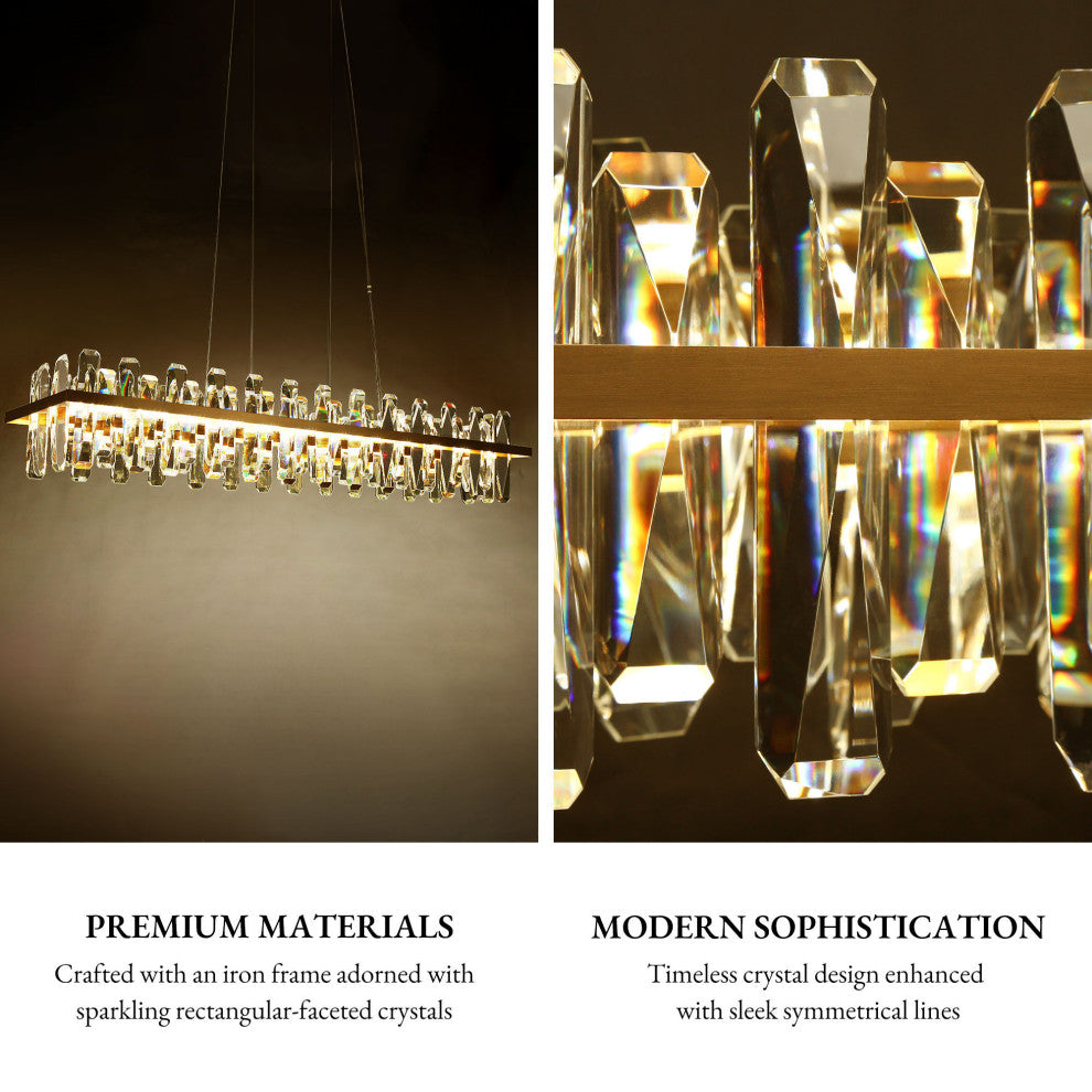 LNC Combrocollia 43.3" Modern Linear LED Crystal Kitchen Island Pendant