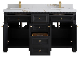 Paris 60" Double Sink Bathroom Vanity, Black 2" Calacatta Gold