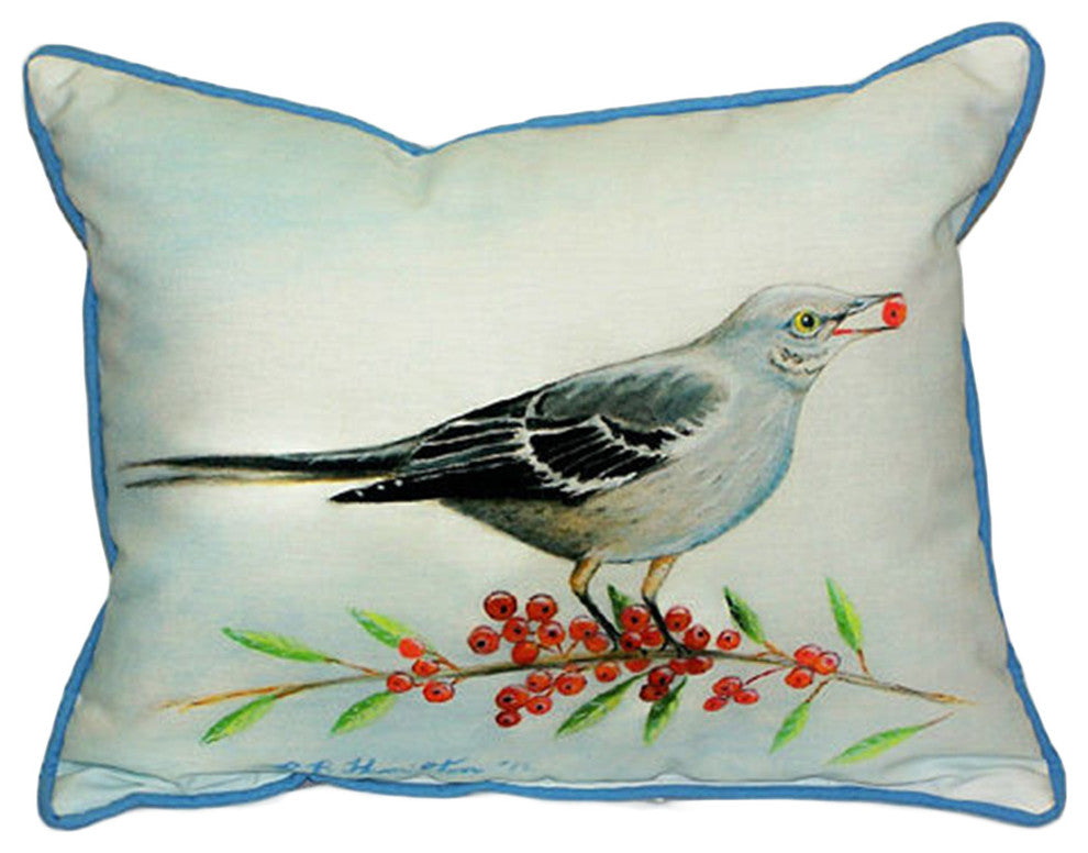 Betsy Drake Mockingbird and Berries Extra Large 20 X 24 Indoor / Outdoor Pillow