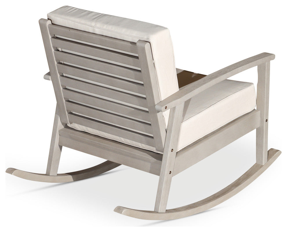DTY Outdoor Living Longs Peak Eucalyptus Rocker w/ Cushions, Driftwood Gray, Dar