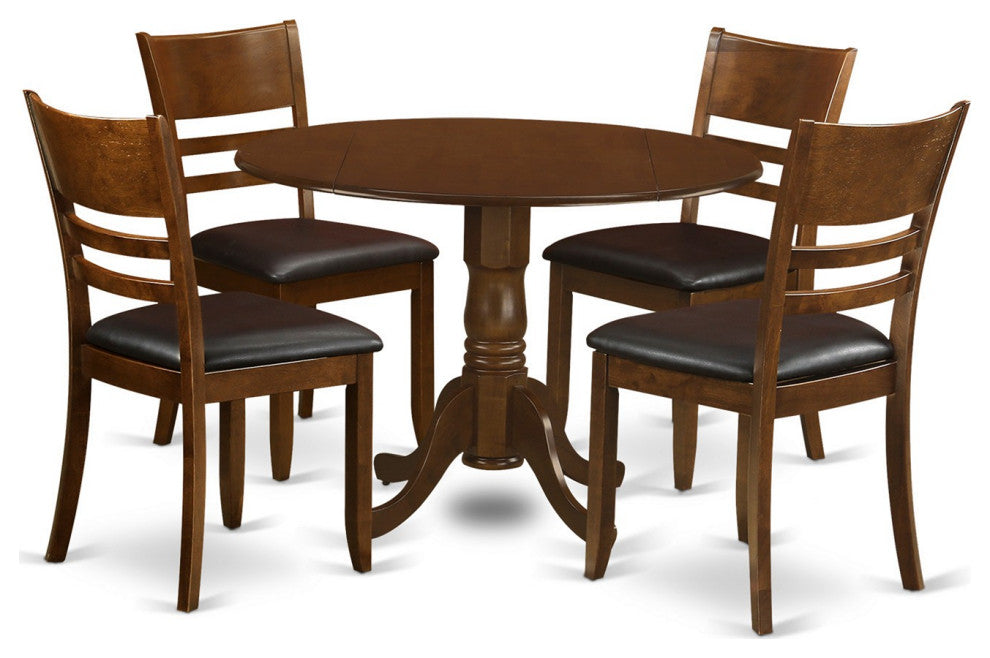5 Pc Dinette Table With 2Drop-Leaf And 4 Leather Kitchen Chairs