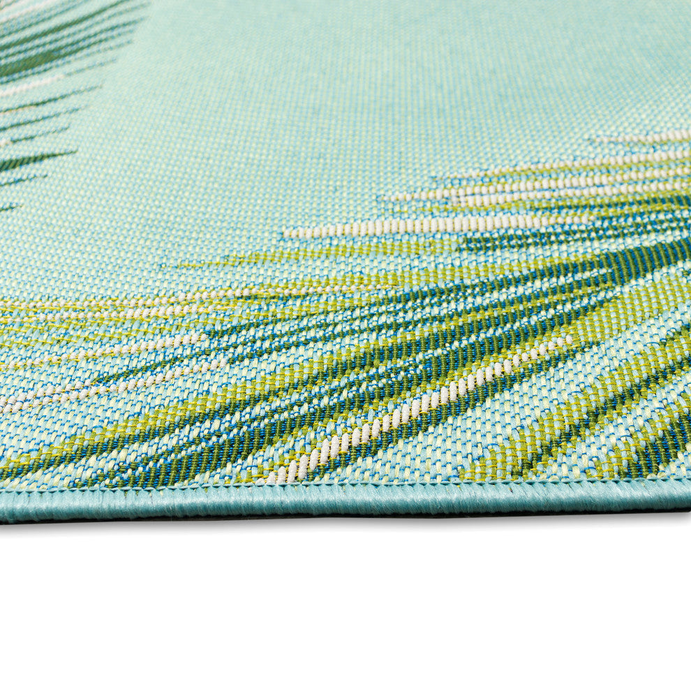 Marina Palm Border Indoor/Outdoor Rug, Aqua, 1'11"x7'6" Runner