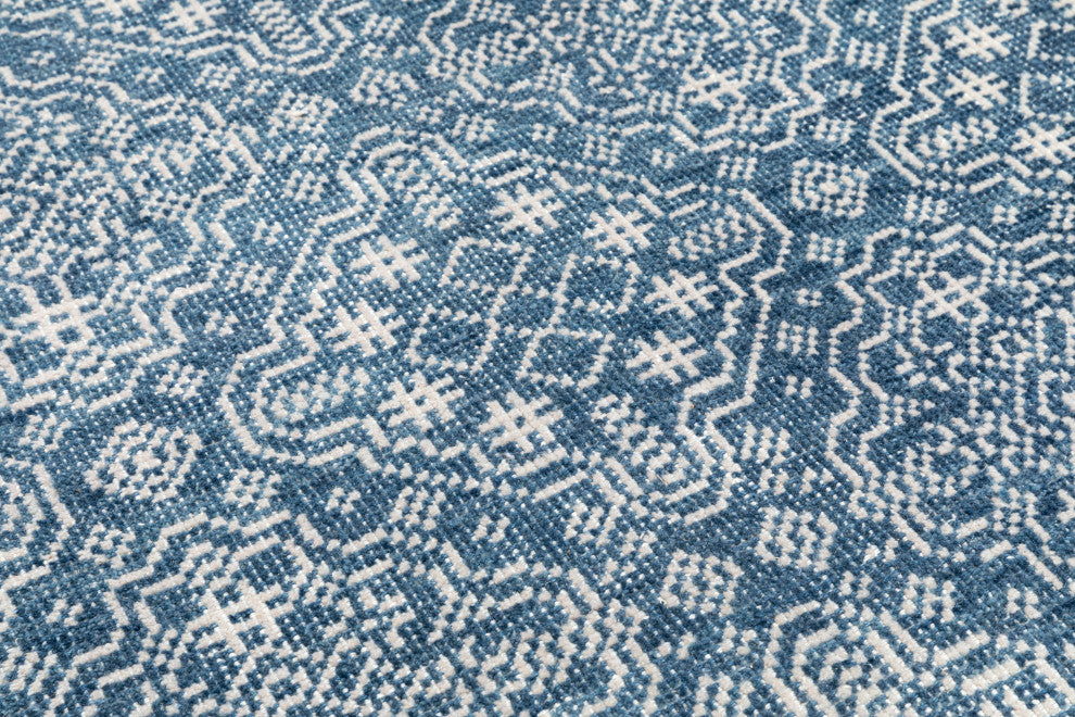 NuStory Saint James Hand Knotted Geometric Area Rug in Blue, 5'x8'