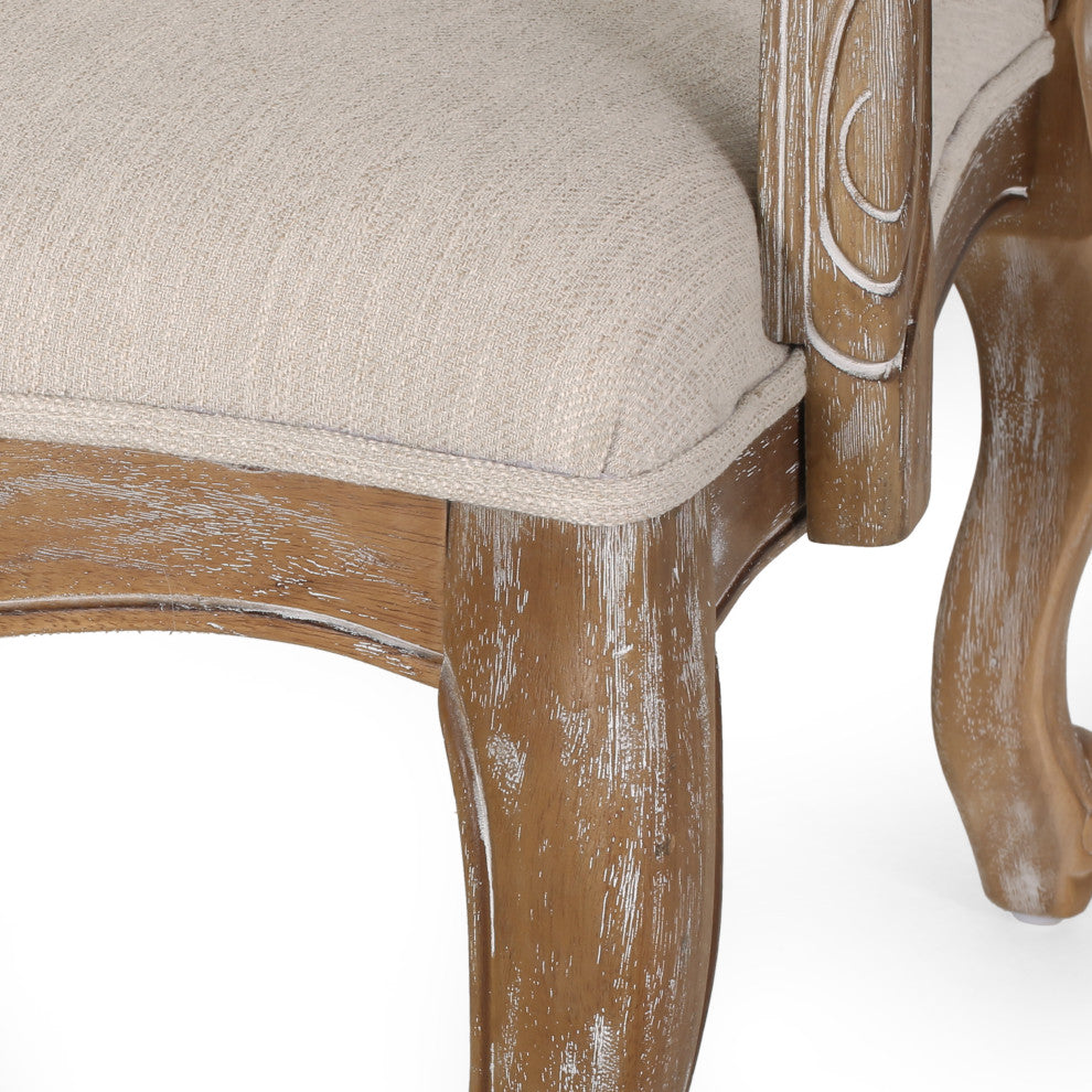 Absaroka French Country Fabric Wood and Cane 5-Piece Dining Set, Natural/Beige
