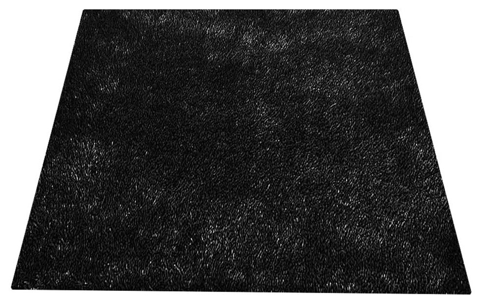 HAND TUFTED SHAG POLYESTER ECO-FRIENDLY AREA RUGS, Black Color, Solid Design