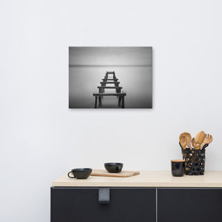 Soft Lake and Abandoned Pier Black and White Landscape Photo Canvas Art Print, 18" X 24"