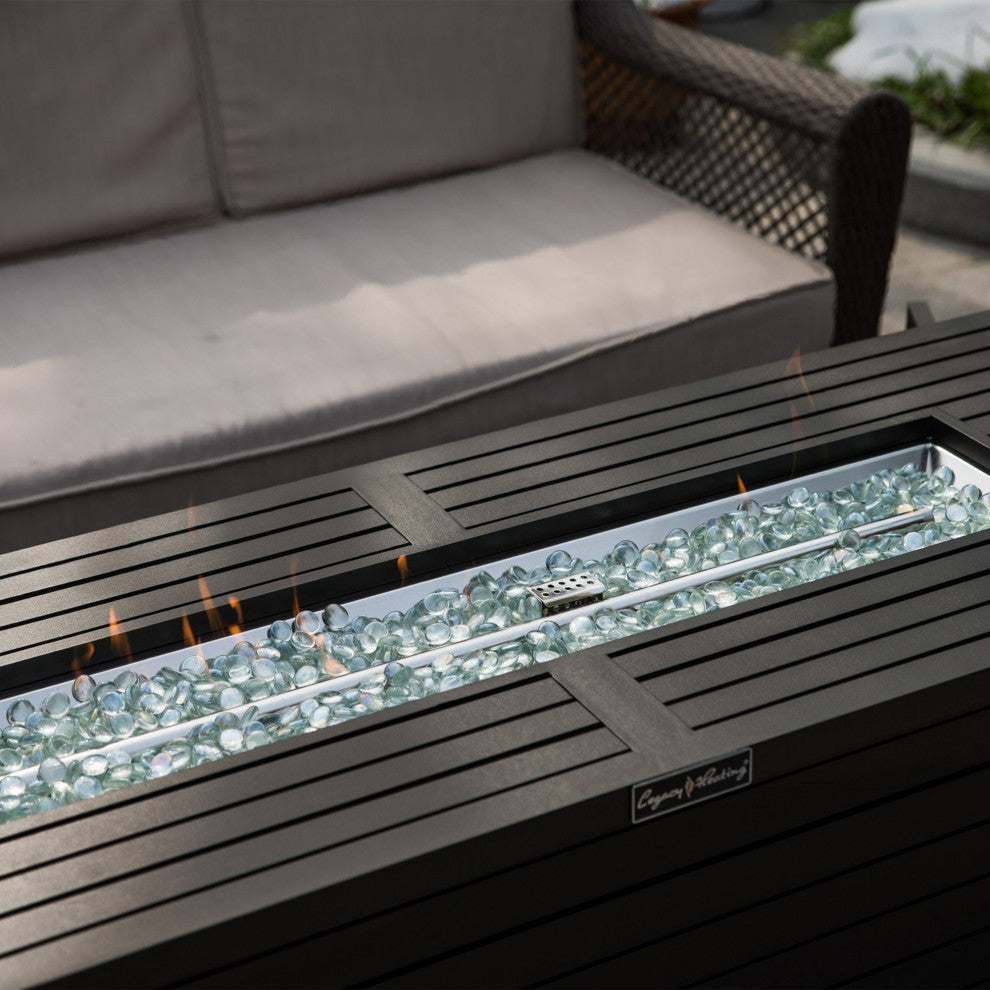 Rectangular Steel Outdoor Fire Pit Table with Control Panels, Dark Bro