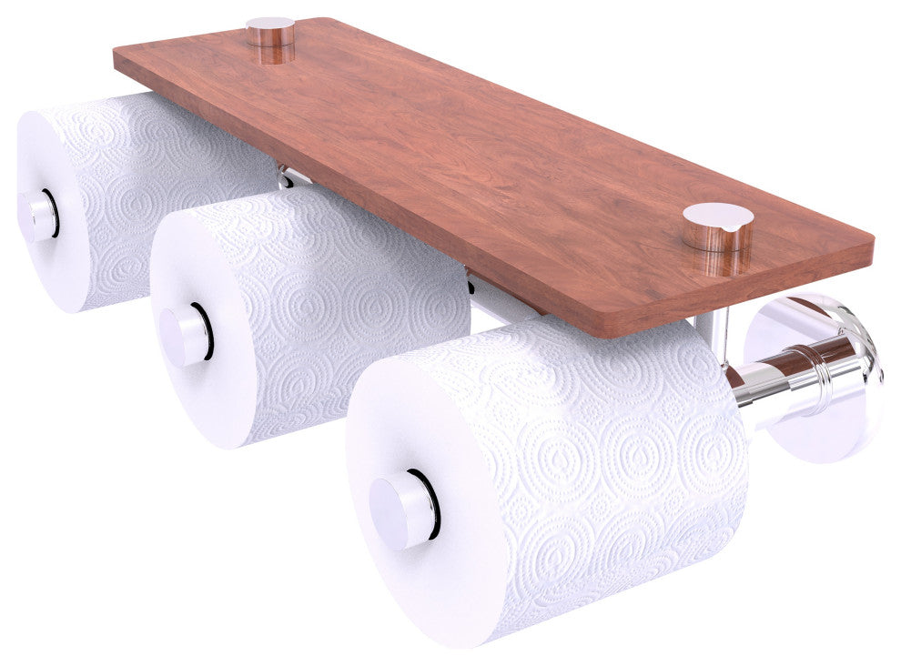 Prestige Skyline 3-Roll Toilet Paper Holder with Wood Shelf, Polished Chrome