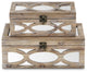 Wooden Mirrored Boxes, Distressed Wood, Set of 2