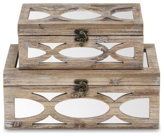 Wooden Mirrored Boxes, Distressed Wood, Set of 2