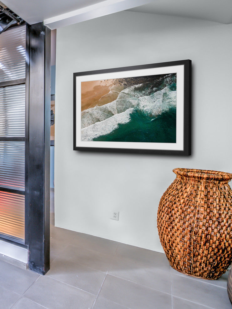 "Waves Crashing" Framed Print by Karolis Janulis