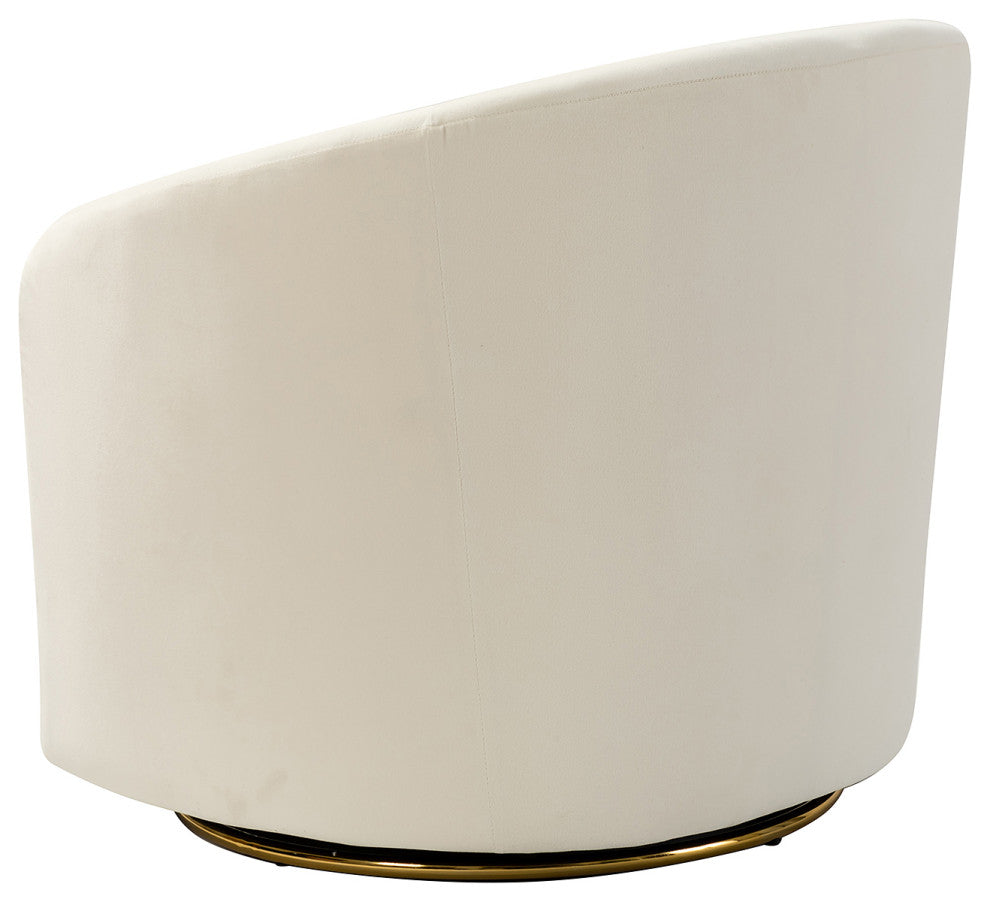 Upholstered Accent Comfy Swivel Chair With Metal Base, Ivory