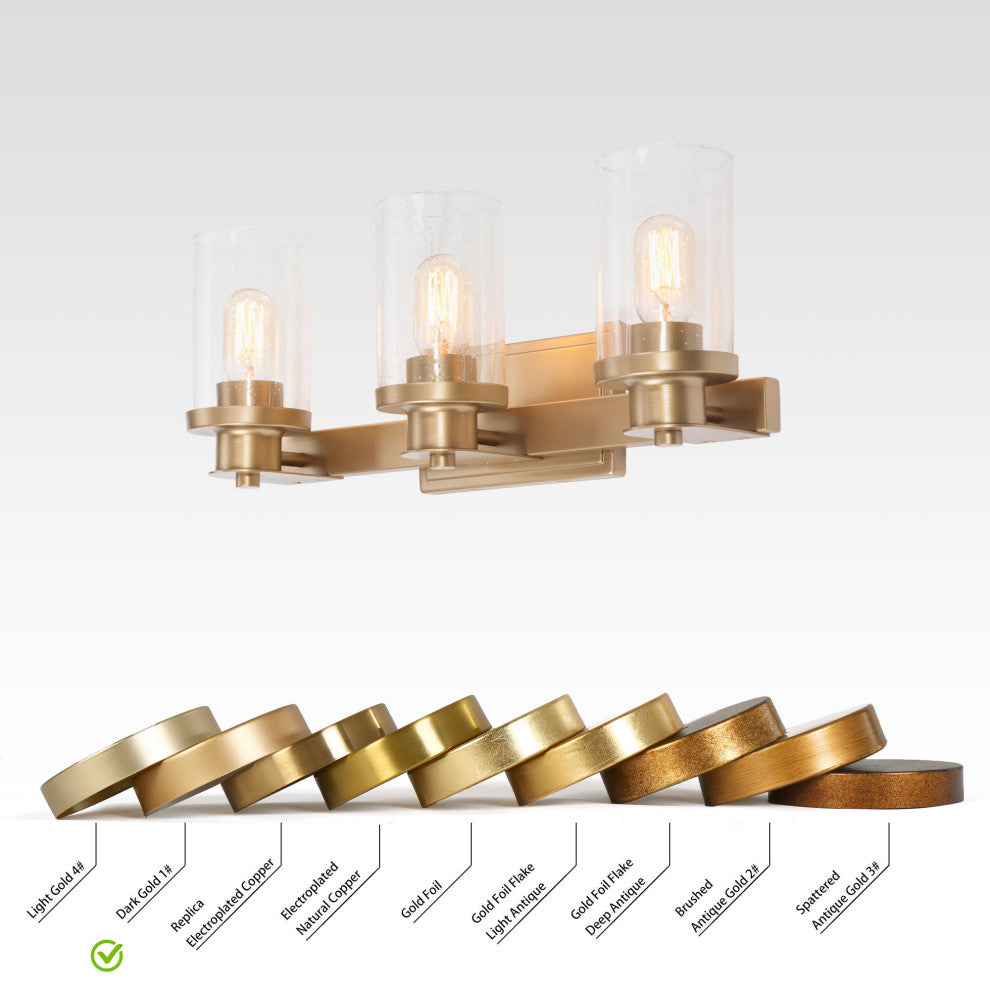 LNC 3-Light Gold Modern Bathroom Vanity Light, Seeded Glass