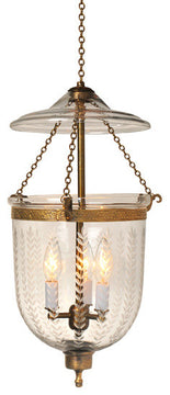 Vertical Leaves Etching Hundi Glass Bell Jar Lantern 11", Antique Brass