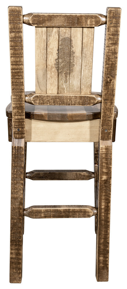 Homestead Barstool With Laser Engraved Pine Tree, Clear Lacquer Finish, Stained