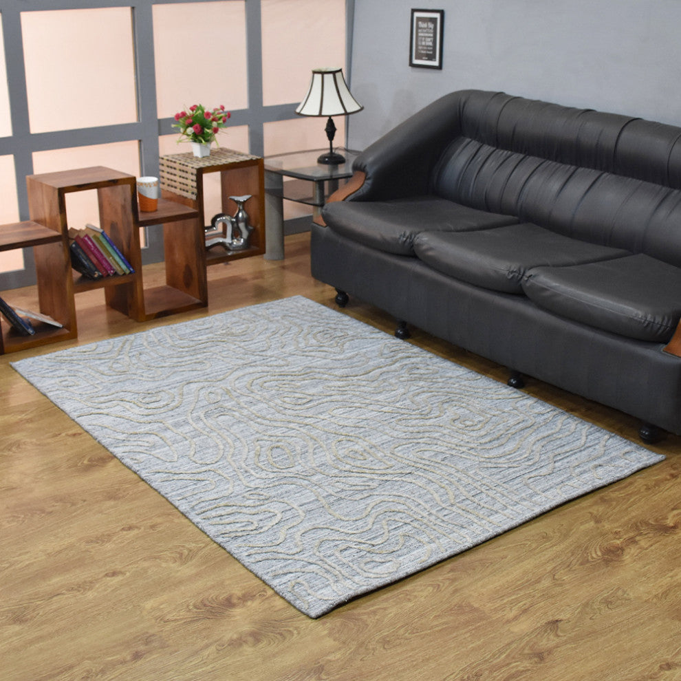 HAND WOVEN FLAT WEAVE KILIM POLYESTER AREA RUGS -Rectangle,Silver,Abstract, [Rectangle] 3'x5'