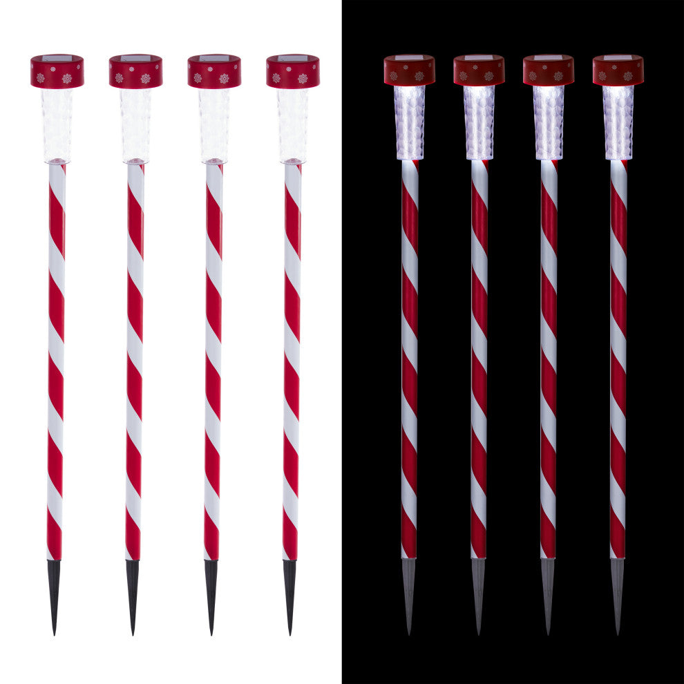 Solar Christmas Striped Pathway Garden Stake - Set of 4