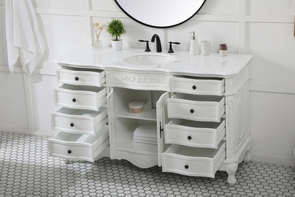 Bathroom Vanity, Antique White, 60", Single Sink