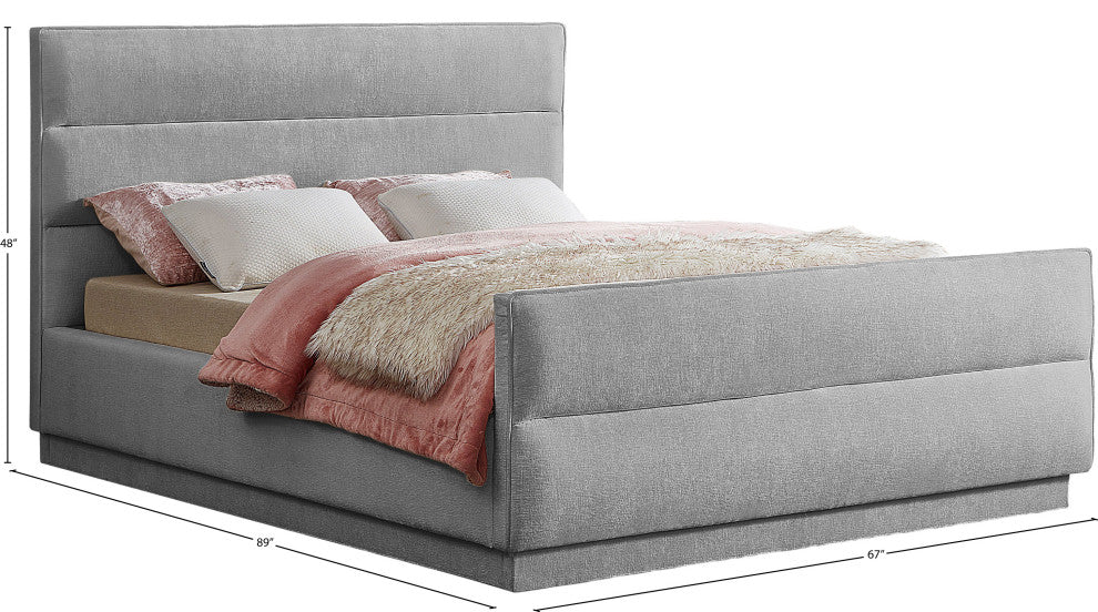 Paxton Chenille Fabric Upholstered Bed, Gray, Queen