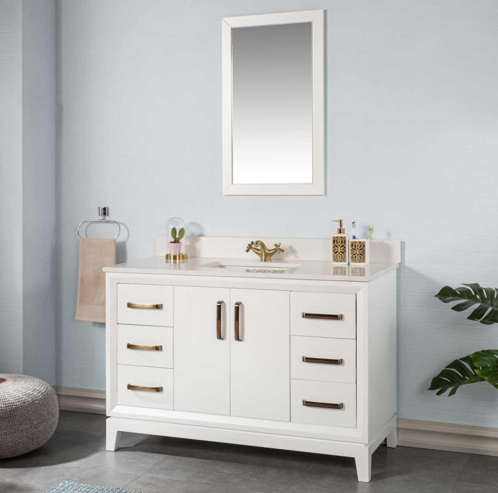 Fabia Collection 48" Bathroom Vanity With Sink, Mirror, Countertop, White
