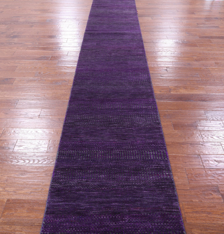 Runner Wool and Silk Super Savannah Gabbeh Hand-Knotted Rug 2' 7" X 27' 9" Q8996