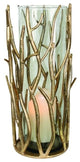 Tall 15" Gold Branch Pillar Candle Holder, Metal Hurricane Twig