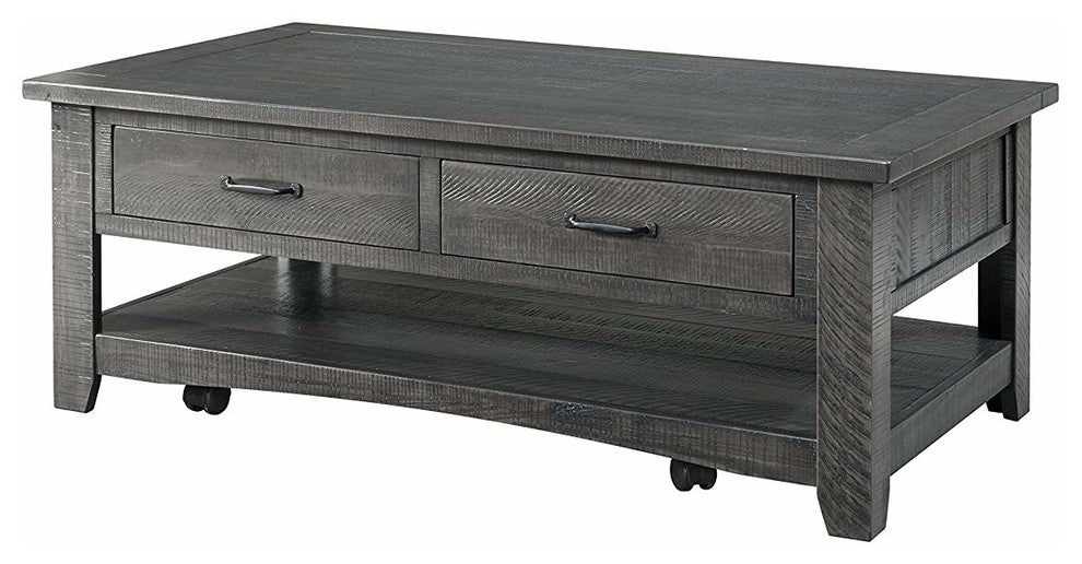 Benzara BM178138 Wooden Coffee Table With 2 Spacious Drawers, Gray