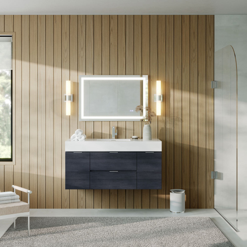 Boutique Bath Vanity, Gray Oak, 48", Single Sink, Wall Mount