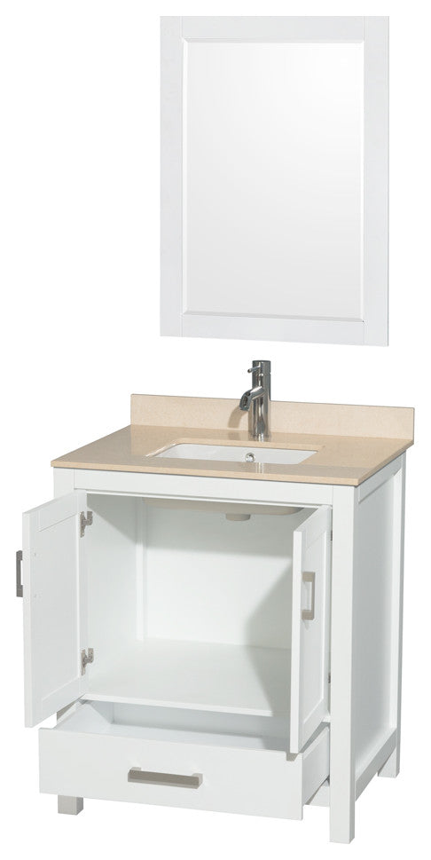 Wyndham WCS141430SWHIVUNSM24 Vanity in White with Square Sink and Ivory Marble T