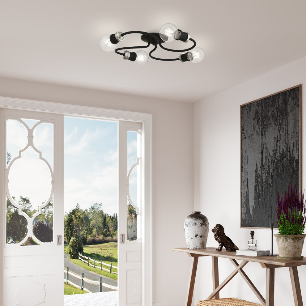 Bromley 4 Light Black With Brushed Nickel Accents Large Flush Mount